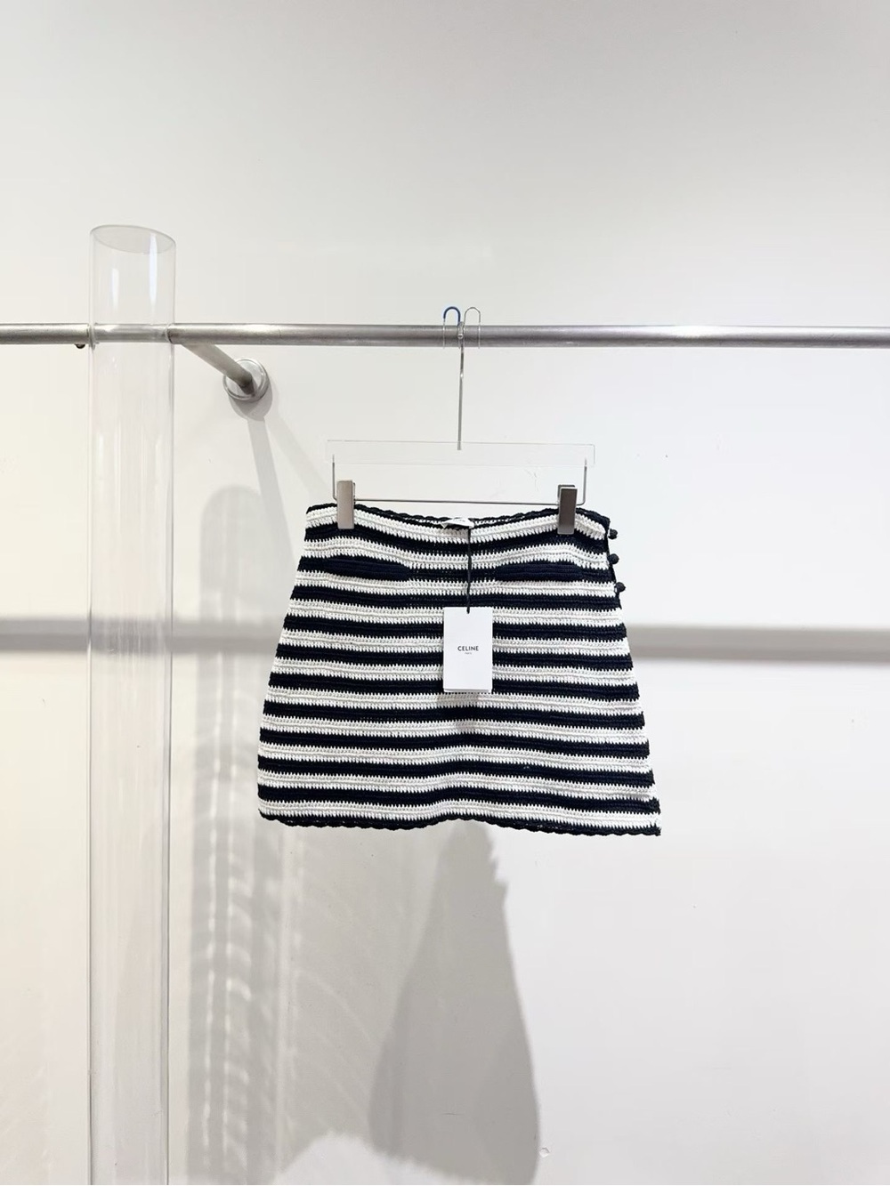 Celine Black & White Striped Knit Mini Skirt
